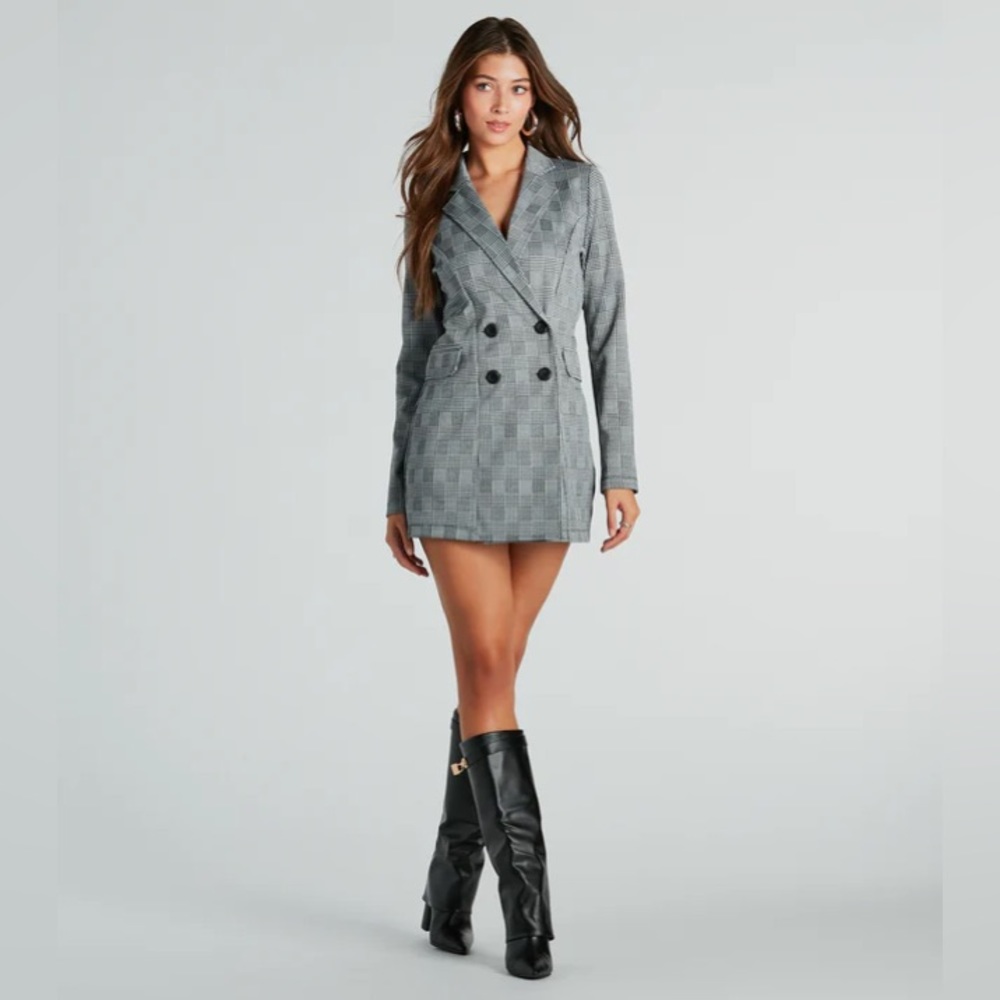 Things To Do Ponte Plaid Blazer Dress